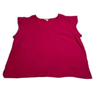 Three Dots V-Neck Cap Sleeve Gauze Flowy Blouse Size XL Cotton Summer Colorful